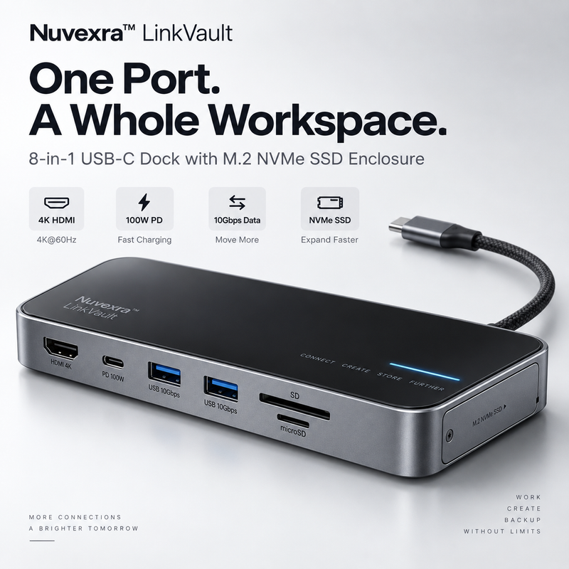 Nuvexra™ LinkVault 8-in-1 | USB-C Docking Station