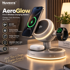 Nuvexra™ AeroGlow 4-in-1 Magnetic Wireless Charging Stand — Qi2 25W, Active Cooling & Night Light