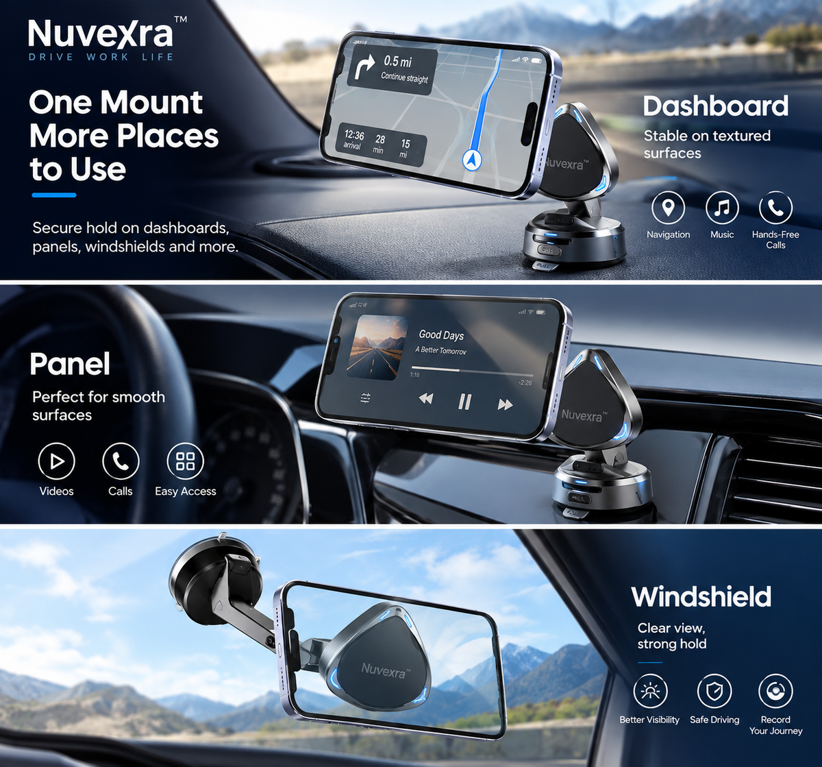Nuvexra™ VacuLock Magnetic Vacuum Phone Mount