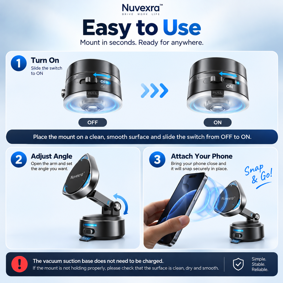 Nuvexra™ VacuLock Magnetic Vacuum Phone Mount