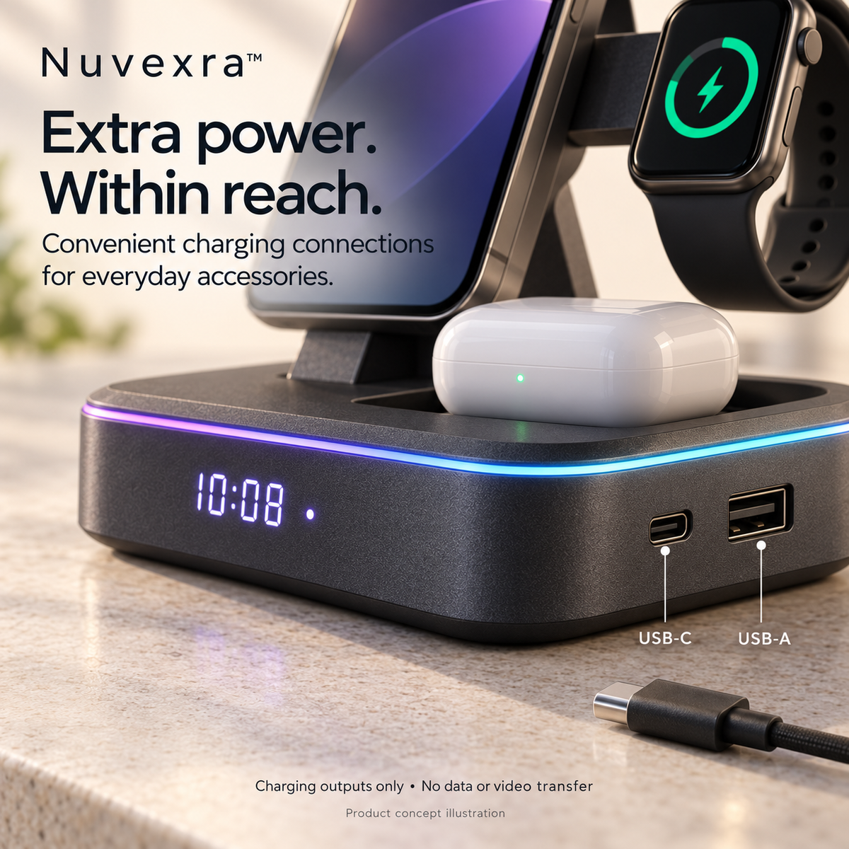 Nuvexra™ ArcHalo All-in-One Magnetic Wireless Charging Station