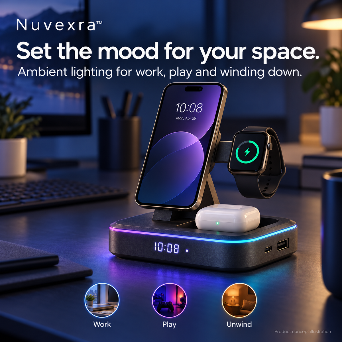 Nuvexra™ ArcHalo All-in-One Magnetic Wireless Charging Station