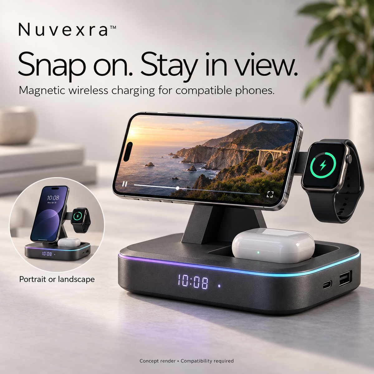 Nuvexra™ ArcHalo All-in-One Magnetic Wireless Charging Station