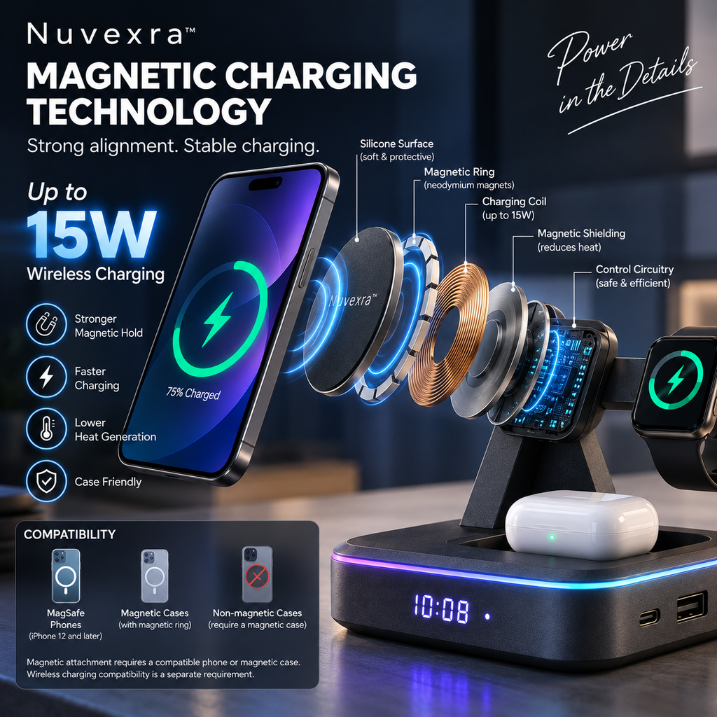 Nuvexra™ ArcHalo All-in-One Magnetic Wireless Charging Station