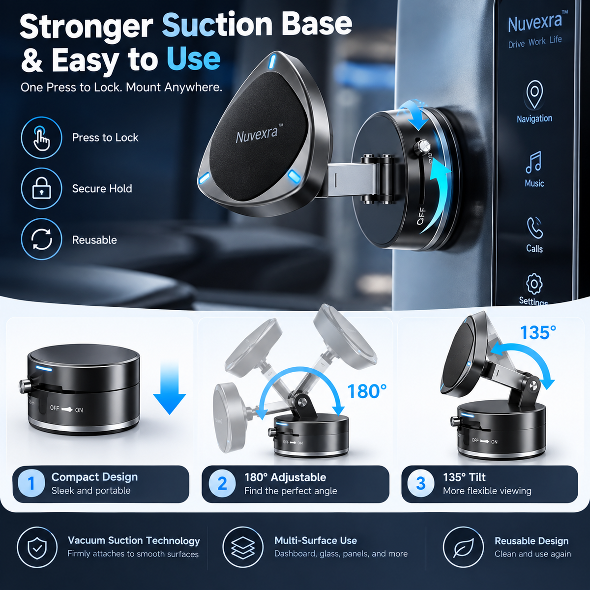 Nuvexra™ VacuLock Magnetic Vacuum Phone Mount