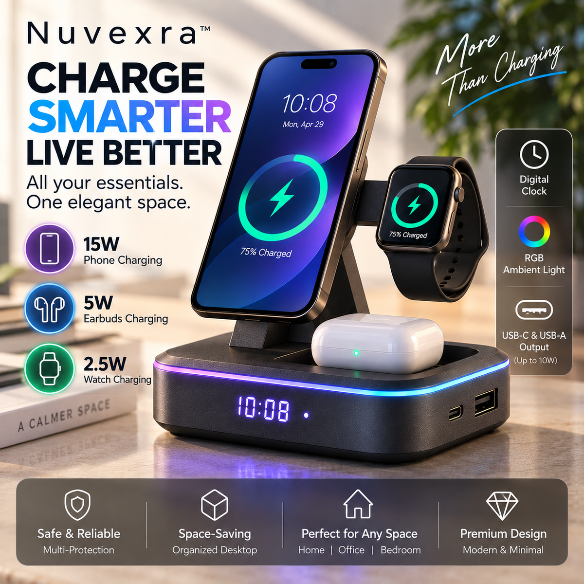 Nuvexra™ ArcHalo All-in-One Magnetic Wireless Charging Station