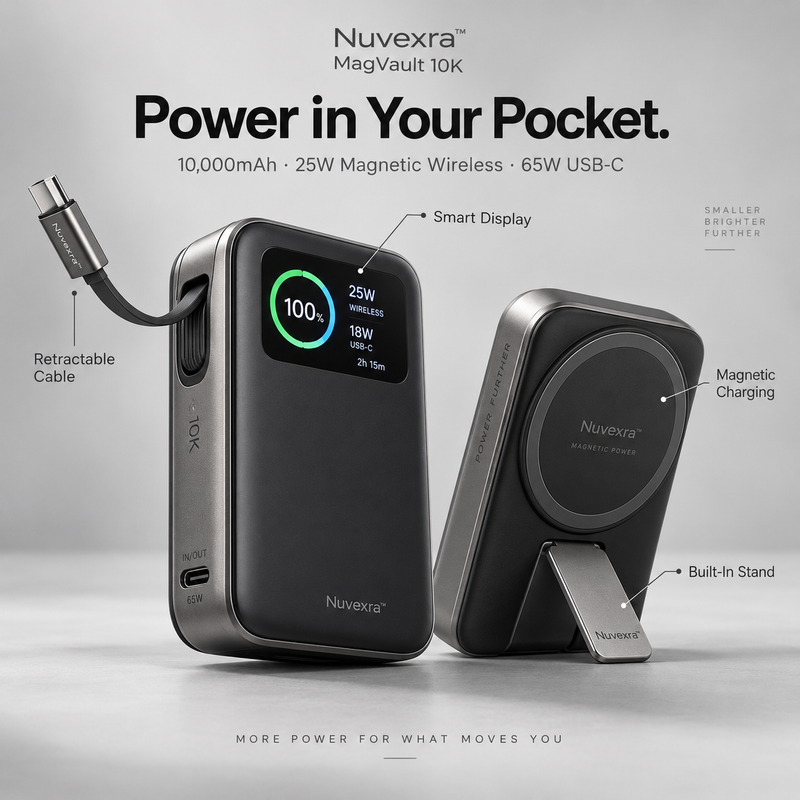 Nuvexra™ MagVault 10K | Magnetic Power Bank