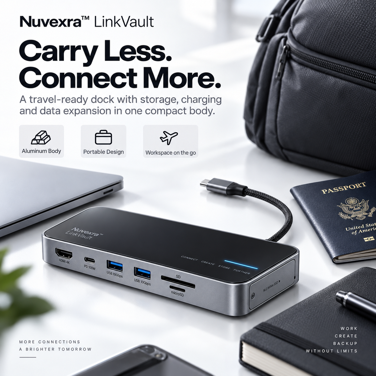 Nuvexra™ LinkVault 8-in-1 USB-C Dock with M.2 NVMe SSD Enclosure — 4K HDMI, 100W PD & 10Gbps Data
