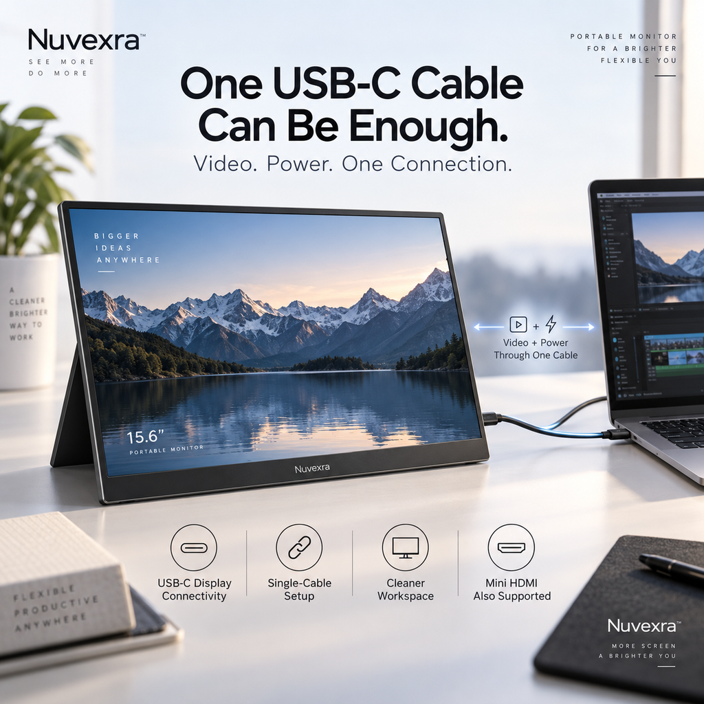 Nuvexra™ FoldView 15.6" 2K Portable Monitor — USB-C, Mini HDMI, Built-In Kickstand & Dual Speakers