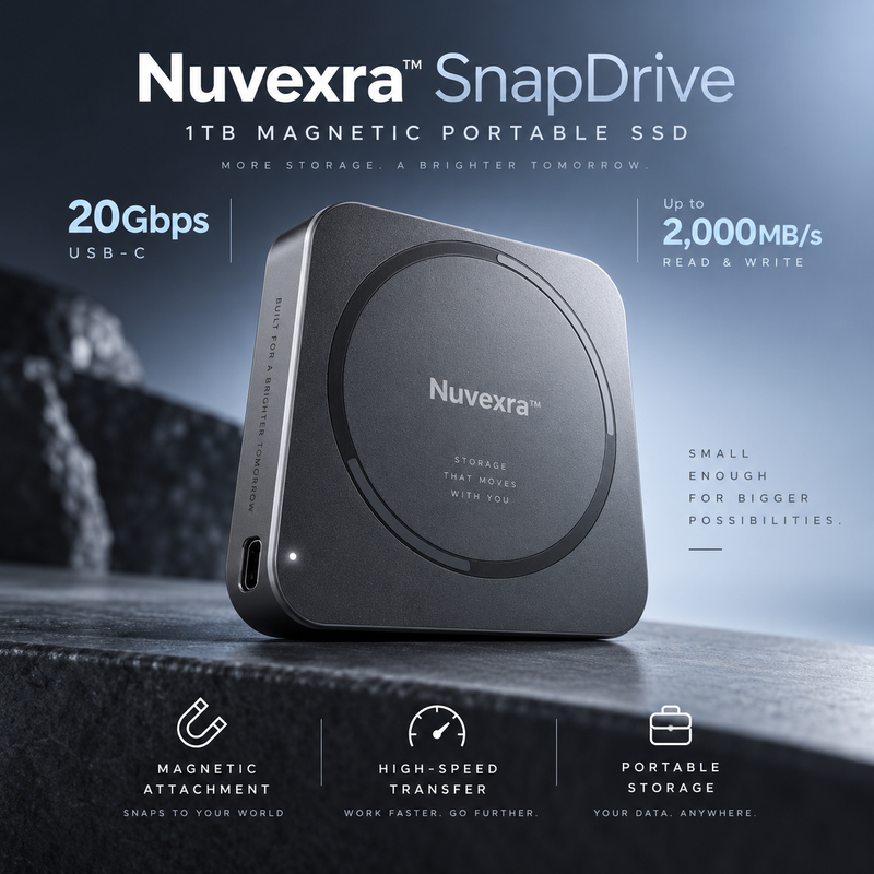Nuvexra™ SnapDrive 1TB | Magnetic Portable SSD