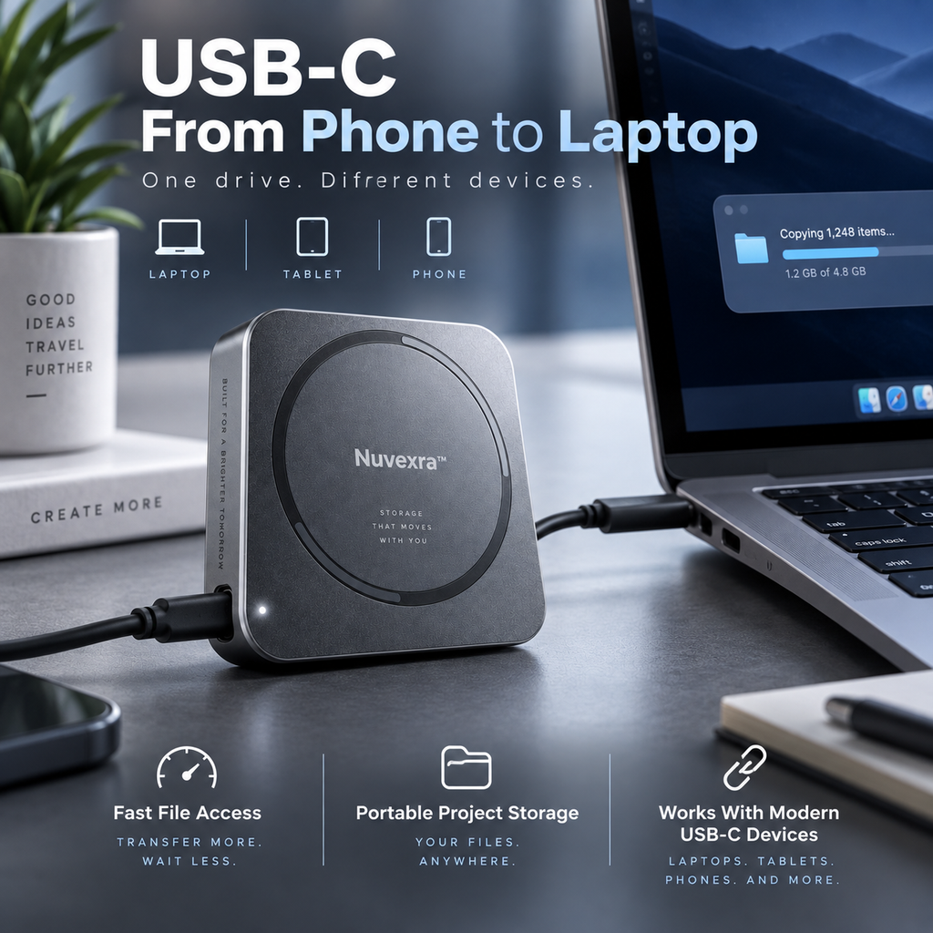 Nuvexra™ SnapDrive 1TB Magnetic Portable SSD — 20Gbps USB-C, Up to 2,000MB/s & MagSafe-Compatible Design