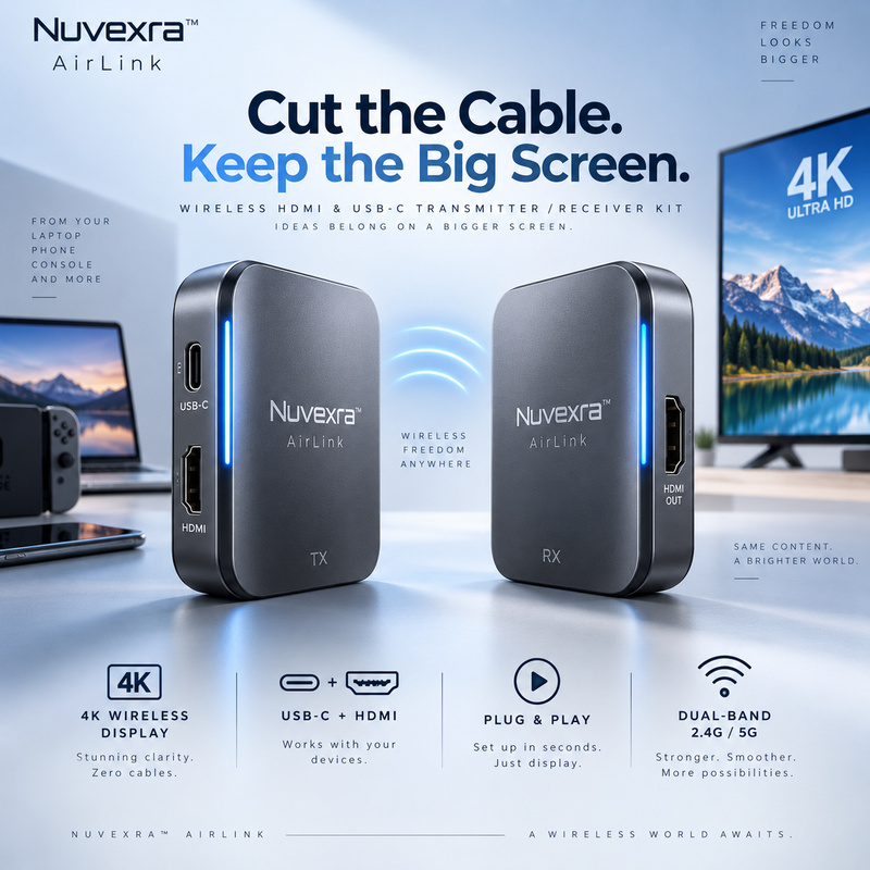 Nuvexra™ AirLink 4K | Wireless HDMI & USB-C Kit