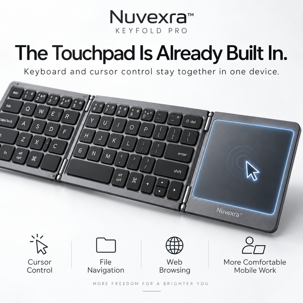 Nuvexra™ KeyFold Pro Tri-Fold Bluetooth Keyboard with Touchpad — Multi-Device, USB-C Rechargeable & Travel-Ready
