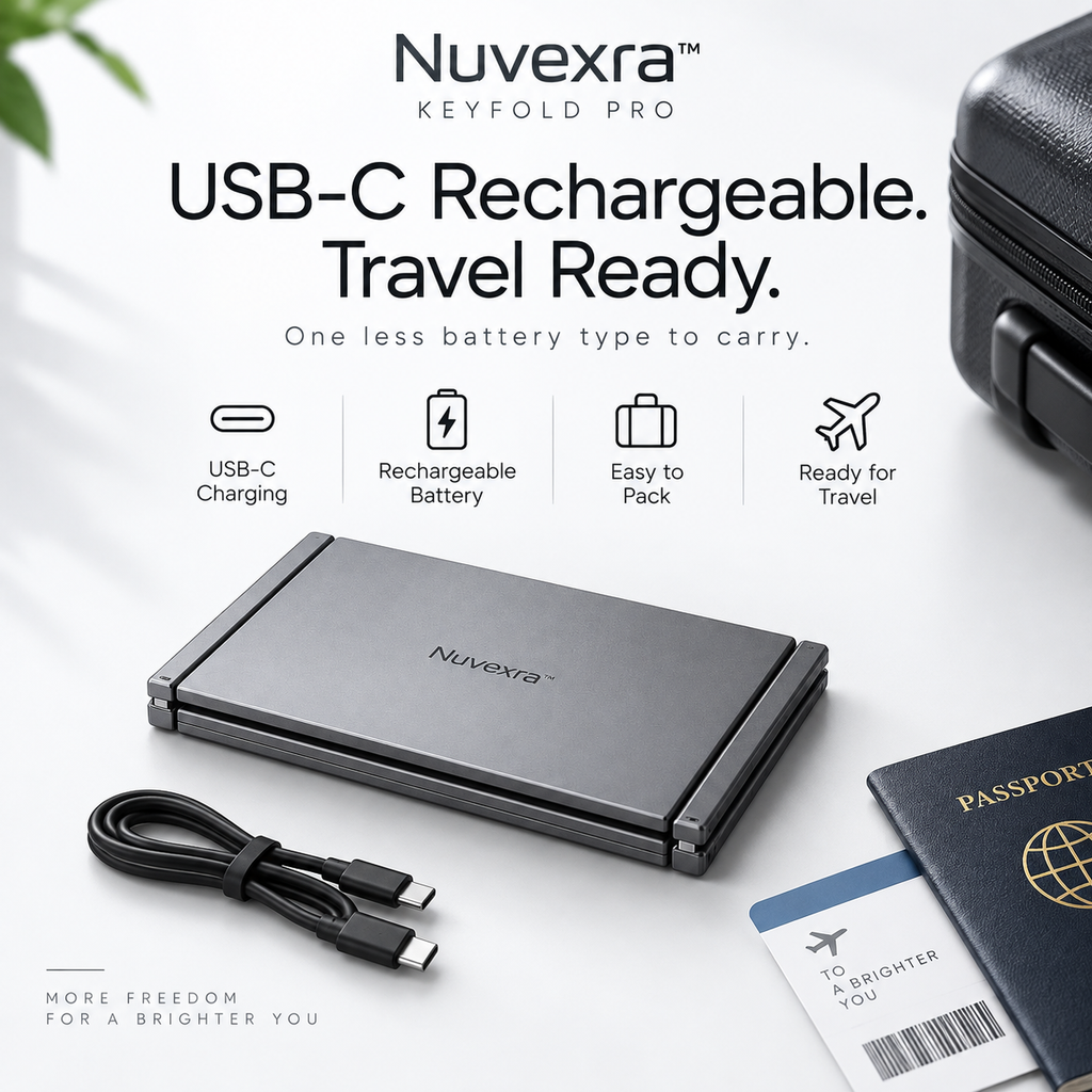 Nuvexra™ KeyFold Pro Tri-Fold Bluetooth Keyboard with Touchpad — Multi-Device, USB-C Rechargeable & Travel-Ready
