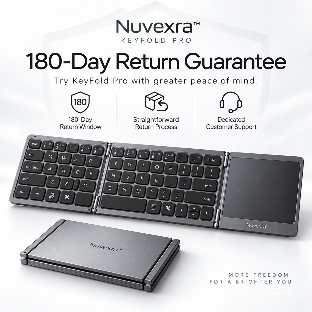 Nuvexra™ KeyFold Pro Tri-Fold Bluetooth Keyboard with Touchpad — Multi-Device, USB-C Rechargeable & Travel-Ready
