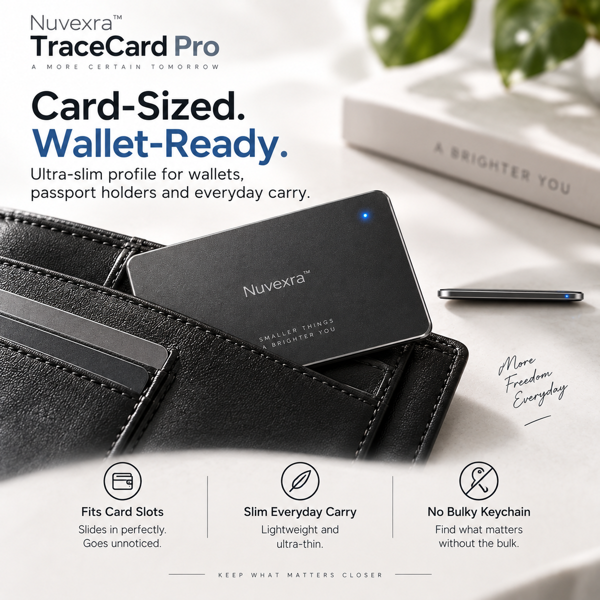 Nuvexra™ TraceCard Pro Ultra-Slim Rechargeable Wallet Tracker — Find My-Compatible, Wireless Charging & Smart Lost Alerts