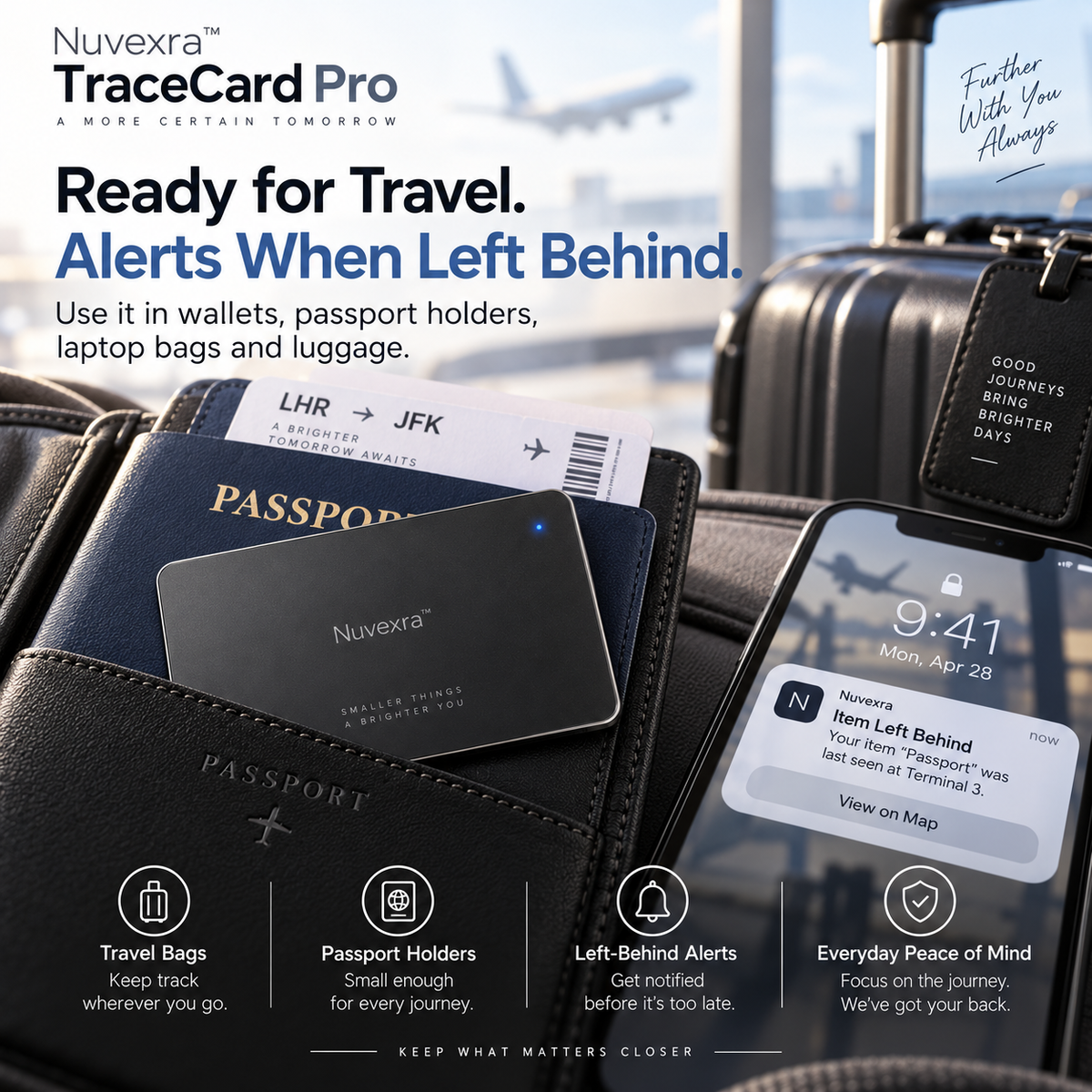 Nuvexra™ TraceCard Pro Ultra-Slim Rechargeable Wallet Tracker — Find My-Compatible, Wireless Charging & Smart Lost Alerts