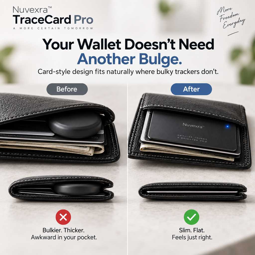 Nuvexra™ TraceCard Pro Ultra-Slim Rechargeable Wallet Tracker — Find My-Compatible, Wireless Charging & Smart Lost Alerts