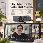 Nuvexra™ FrameCam Pro 4K Magnetic Webcam — Auto Focus, Dual Noise-Reducing Mics, Privacy Shutter & USB-C