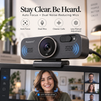 Nuvexra™ FrameCam Pro 4K Magnetic Webcam — Auto Focus, Dual Noise-Reducing Mics, Privacy Shutter & USB-C
