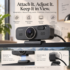 Nuvexra™ FrameCam Pro 4K Magnetic Webcam — Auto Focus, Dual Noise-Reducing Mics, Privacy Shutter & USB-C