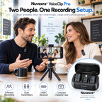 Nuvexra™ VoiceClip Pro Dual Wireless Lavalier Microphone Kit — 2-Person Recording, Noise Reduction, Charging Case & USB-C