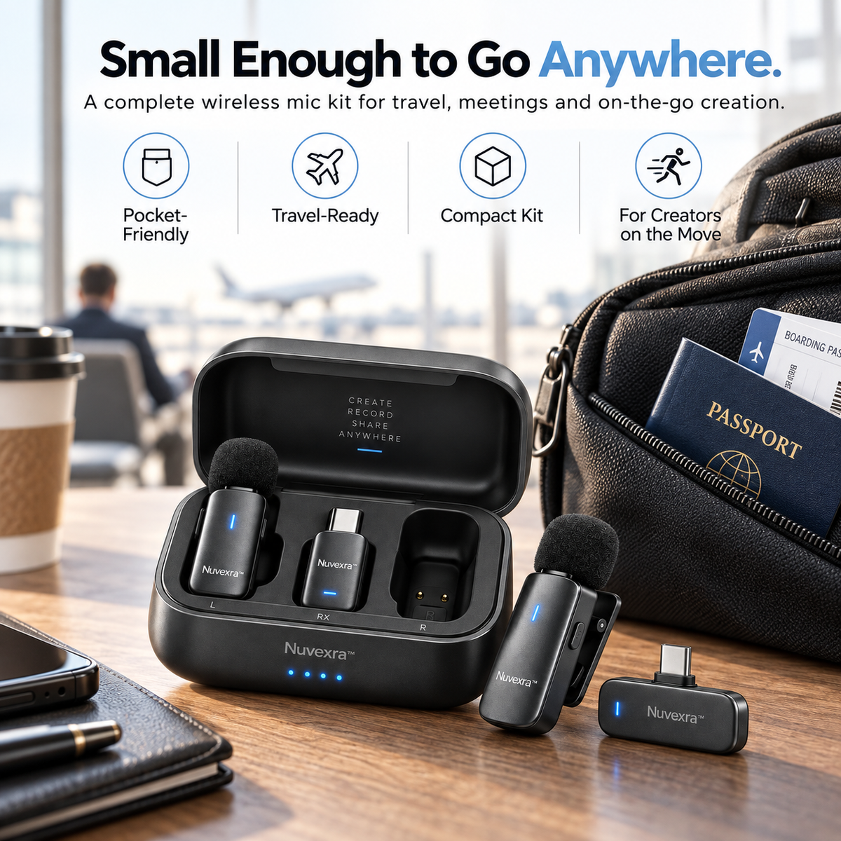 Nuvexra™ VoiceClip Pro Dual Wireless Lavalier Microphone Kit — 2-Person Recording, Noise Reduction, Charging Case & USB-C