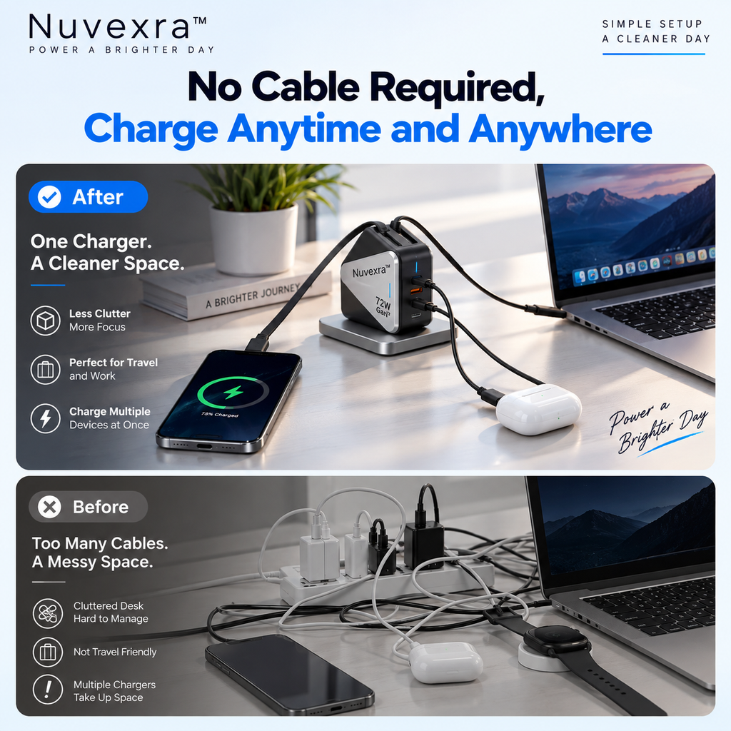 Nuvexra™ ArcHalo 3-in-1 Magnetic Wireless Charging Station with RGB Light & Digital Clock