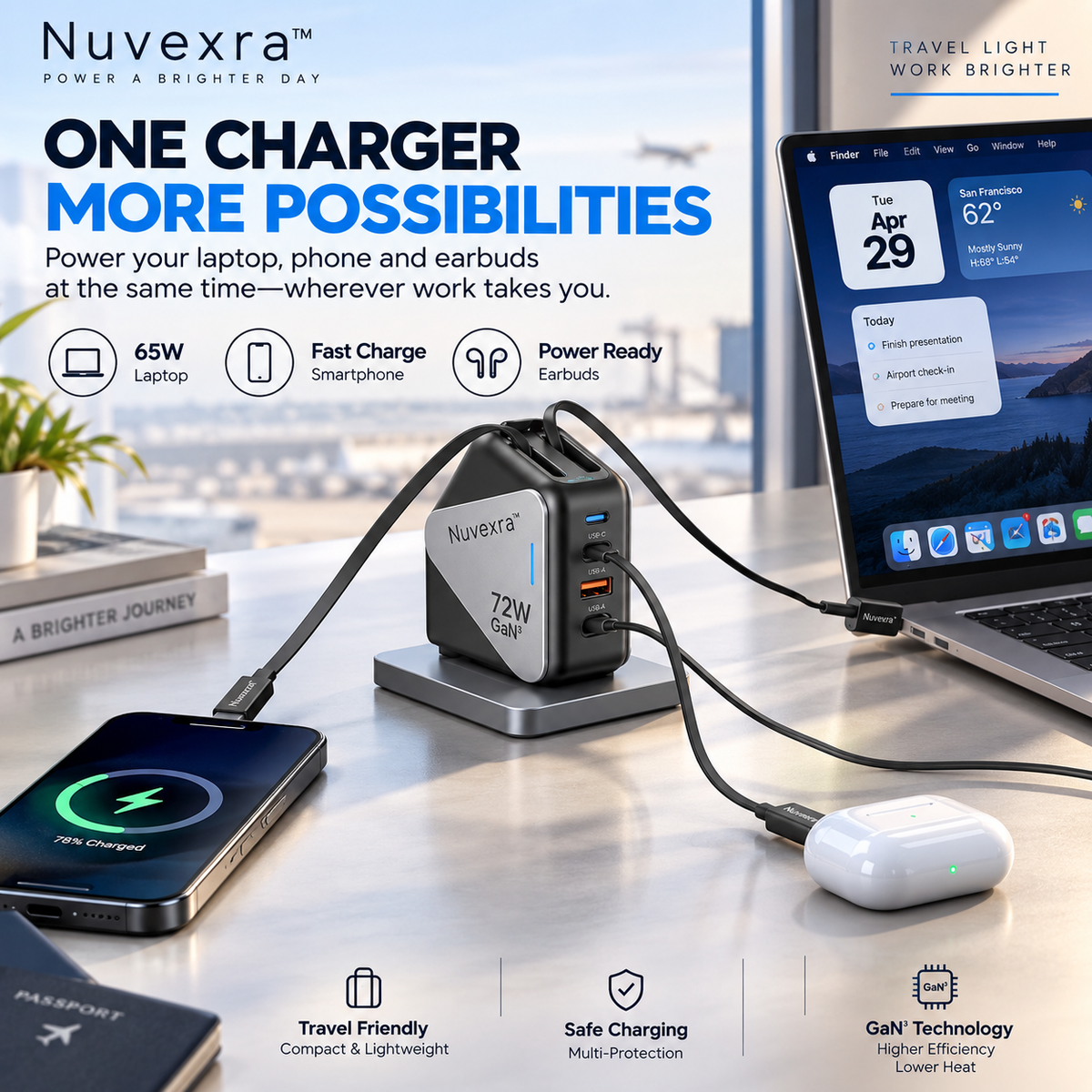 Nuvexra™ ArcHalo 3-in-1 Magnetic Wireless Charging Station with RGB Light & Digital Clock