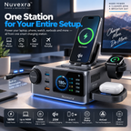 Nuvexra™ VoltSphere 180W SiC Smart Charging Station — 3-in-1 Wireless, Qi2 25W, Smart Display & Air Cooling